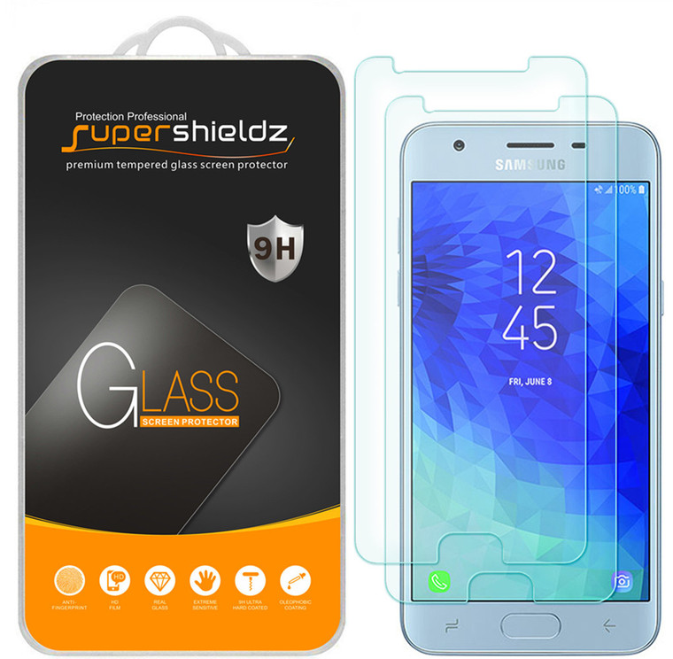 [2-Pack] Supershieldz for Samsung Galaxy J3 (2018) Tempered Glass Screen Protector, Anti-Scratch, Anti-Fingerprint, Bubble Free