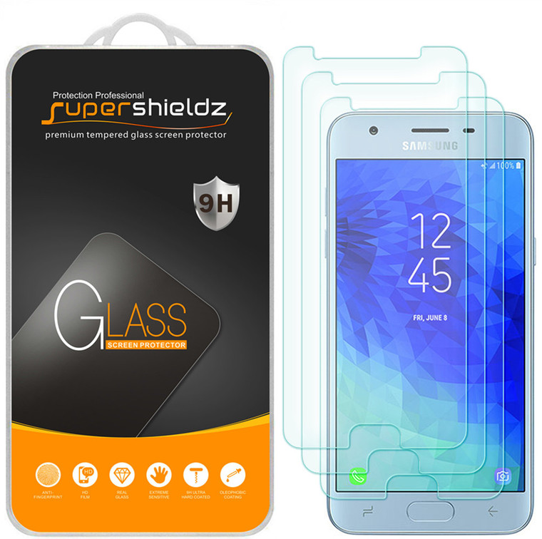 [3-Pack] Supershieldz for Samsung Galaxy J3 (2018) Tempered Glass Screen Protector, Anti-Scratch, Anti-Fingerprint, Bubble Free