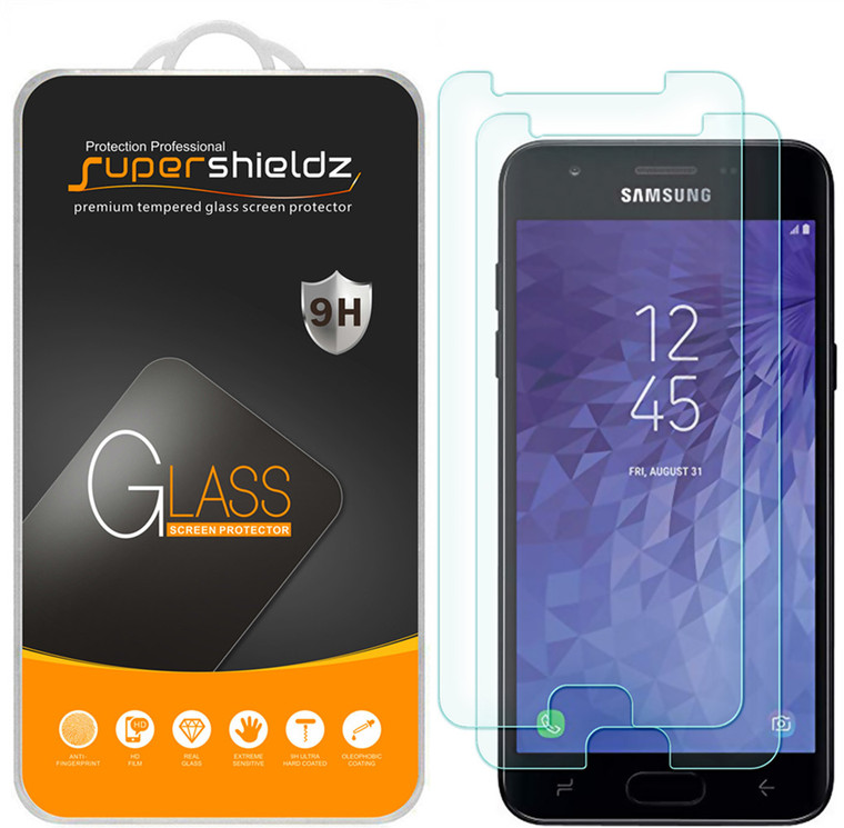 [2-Pack] Supershieldz for Samsung Galaxy J3 Top Tempered Glass Screen Protector, Anti-Scratch, Anti-Fingerprint, Bubble Free