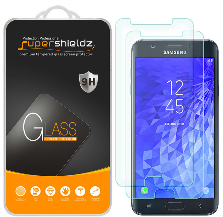 [2-Pack] Supershieldz for Samsung Galaxy J7 Top Tempered Glass Screen Protector, Anti-Scratch, Anti-Fingerprint, Bubble Free