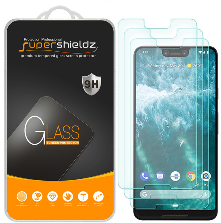 [3-Pack] Supershieldz for Google (Pixel 3 XL) Tempered Glass Screen Protector, Anti-Scratch, Anti-Fingerprint, Bubble Free