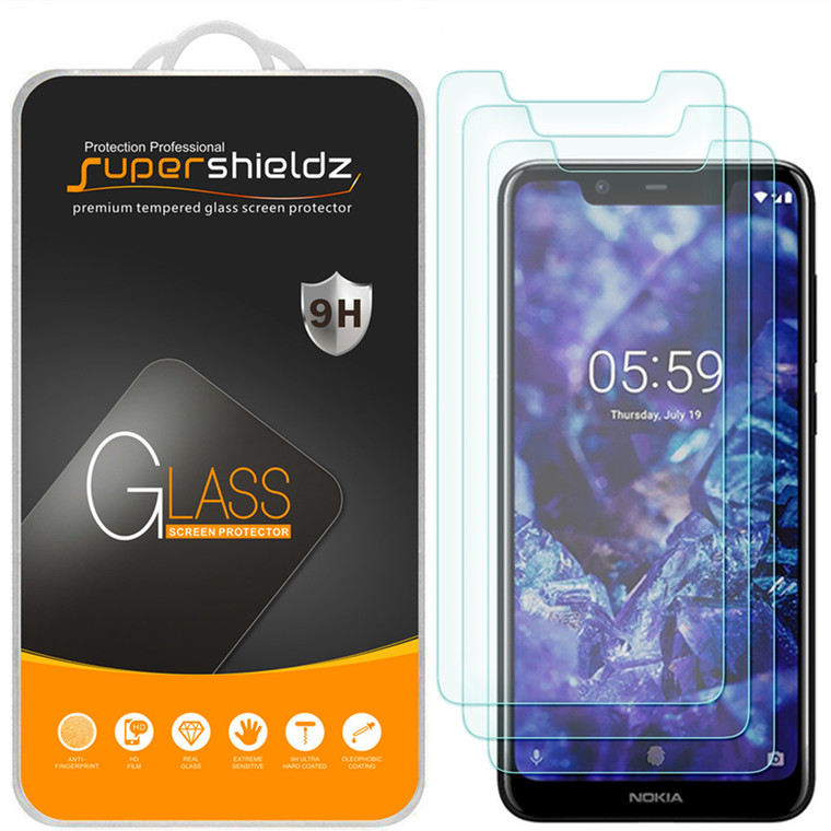 [3-Pack] Supershieldz for Nokia 5.1 Plus Tempered Glass Screen Protector, Anti-Scratch, Anti-Fingerprint, Bubble Free