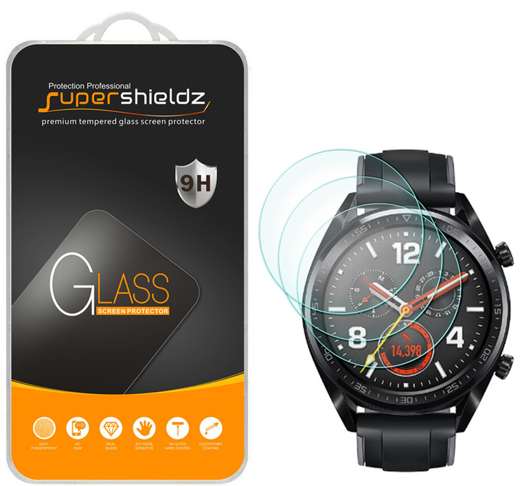 [3-Pack] Supershieldz for Huawei Watch GT Tempered Glass Screen Protector, Anti-Scratch, Anti-Fingerprint, Bubble Free