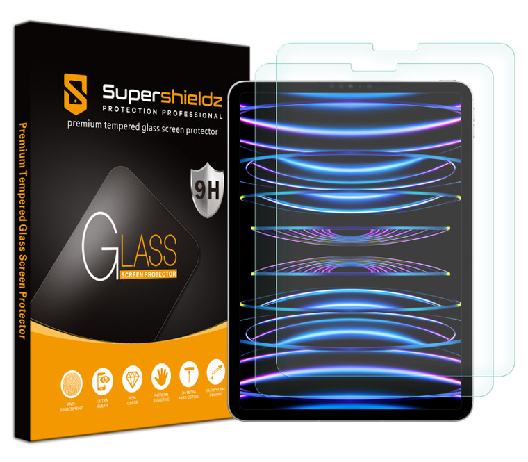 [2-Pack] Supershieldz for iPad Pro 11 inch (2018-2022 / M2) / iPad Air 5/ 4 (10.9 inch, 5th/4th Generation)  Tempered Glass Screen Protector, Anti-Scratch, Anti-Fingerprint, Bubble Free