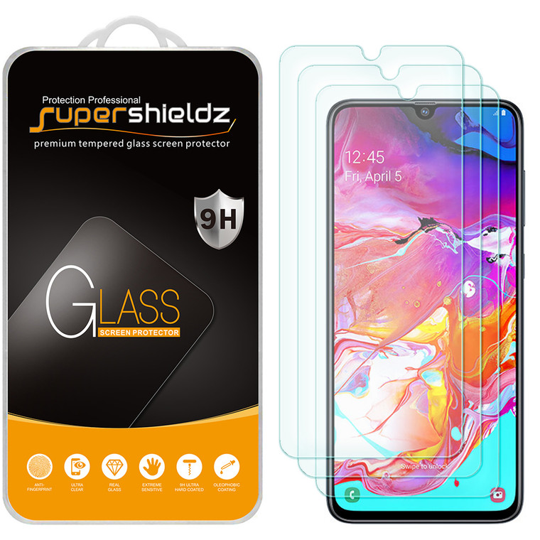 [3-Pack] Supershieldz for Samsung Galaxy A70 Tempered Glass Screen Protector, Anti-Scratch, Anti-Fingerprint, Bubble Free