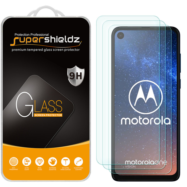 [3-Pack] Supershieldz for Motorola One Vision Tempered Glass Screen Protector, Anti-Scratch, Anti-Fingerprint, Bubble Free