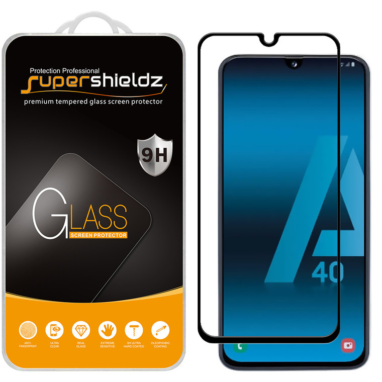 [2-Pack] Supershieldz for Samsung Galaxy A40 [Full Screen Coverage] Tempered Glass Screen Protector, Anti-Scratch, Bubble Free (Black)