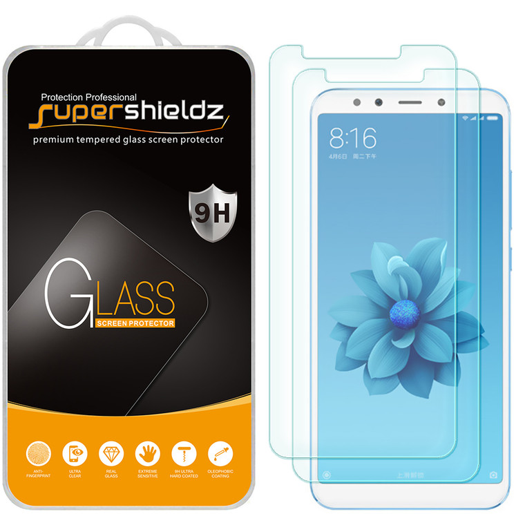 [2-Pack] Supershieldz for Mi A2 /Mi 6X Tempered Glass Screen Protector, Anti-Scratch, Anti-Fingerprint, Bubble Free