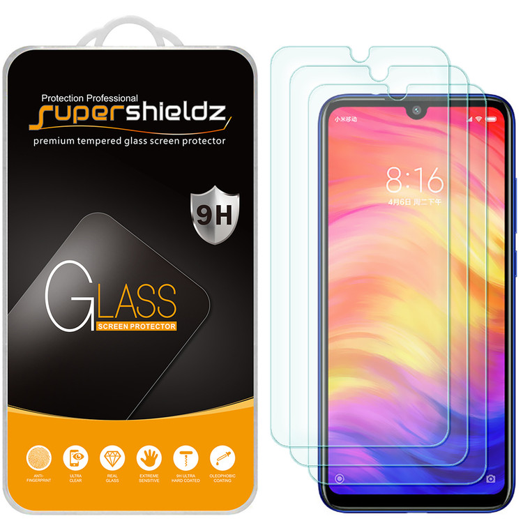 [3-Pack] Supershieldz for Xiaomi Redmi Note 7 / Note 7 Pro / Note 7S Tempered Glass Screen Protector, Anti-Scratch, Anti-Fingerprint, Bubble Free