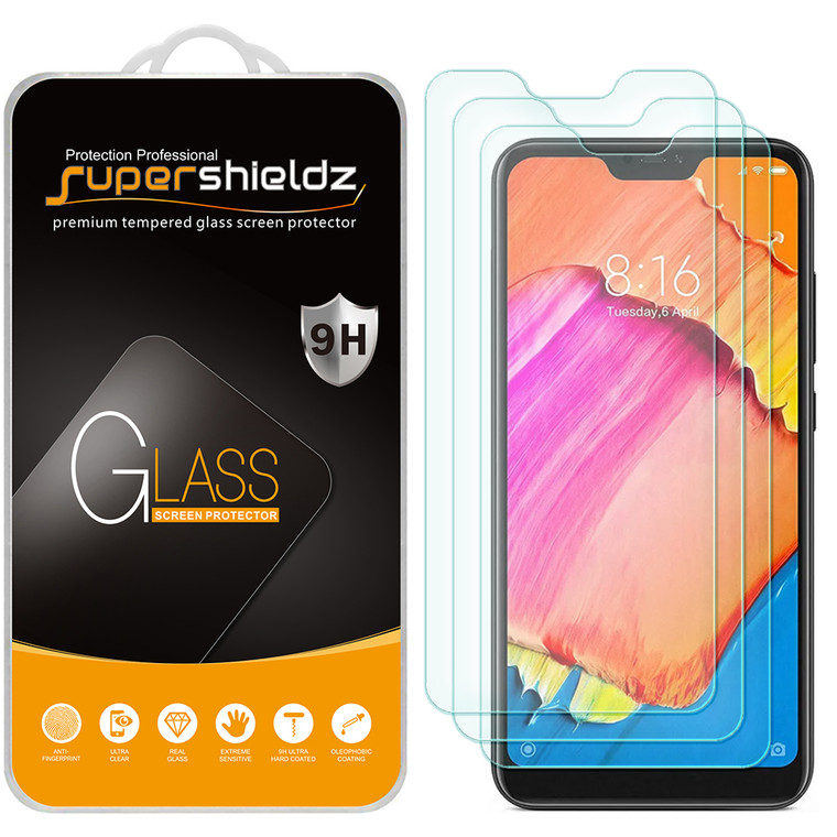 [3-Pack] Supershieldz for Xiaomi Mi A2 Lite Tempered Glass Screen Protector, Anti-Scratch, Anti-Fingerprint, Bubble Free