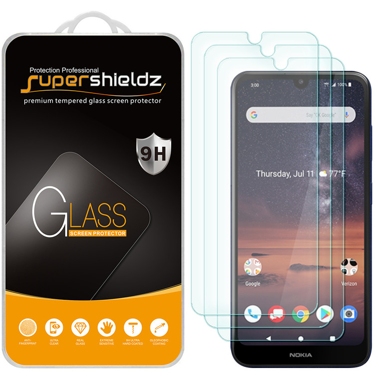 [3-Pack] Supershieldz for Nokia 3 V Tempered Glass Screen Protector, Anti-Scratch, Anti-Fingerprint, Bubble Free