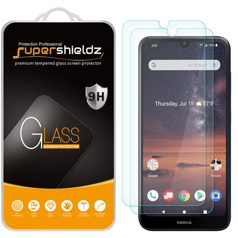 [2-Pack] Supershieldz for Nokia 3 V Tempered Glass Screen Protector, Anti-Scratch, Anti-Fingerprint, Bubble Free