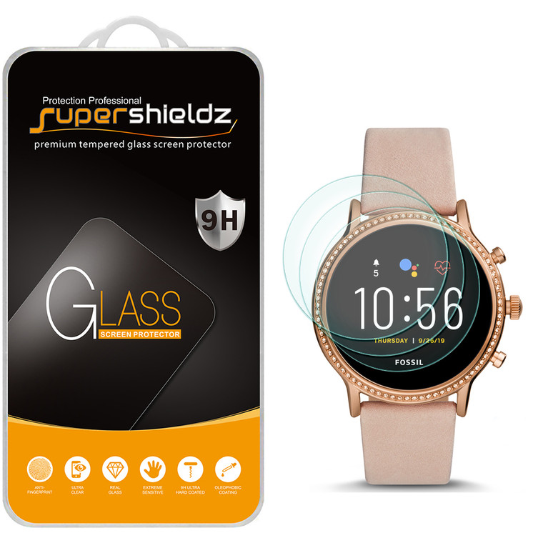 [3-Pack] Supershieldz for Fossil Gen 5 Smartwatch Carlyle HR Tempered Glass Screen Protector, Anti-Scratch, Anti-Fingerprint, Bubble Free