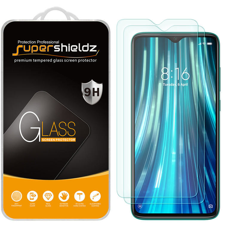 [2-Pack] Supershieldz for Xiaomi Redmi Note 8 Pro Tempered Glass Screen Protector, Anti-Scratch, Anti-Fingerprint, Bubble Free