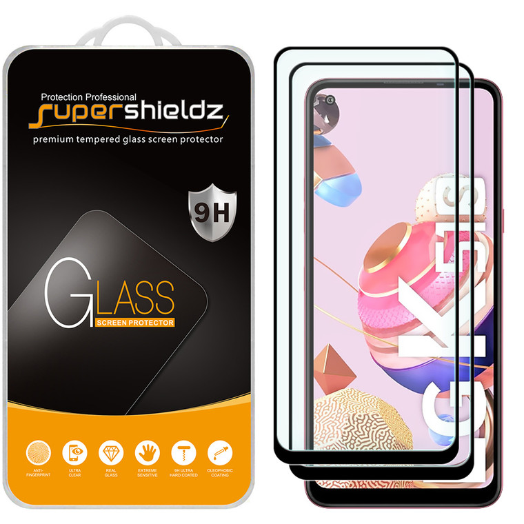 [2-Pack] Supershieldz for LG K51S [Full Screen Coverage] Tempered Glass Screen Protector, Anti-Scratch, Bubble Free (Black Frame)