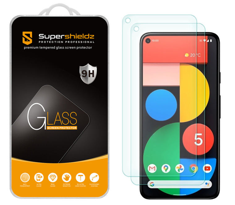 [2-Pack] Supershieldz for Google Pixel 5 Tempered Glass Screen Protector, Anti-Scratch, Anti-Fingerprint, Bubble Free