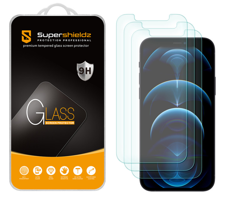 [3-Pack] Supershieldz for Apple iPhone 12 / iPhone 12 Pro (6.1 inch) Tempered Glass Screen Protector, Anti-Scratch, Anti-Fingerprint, Bubble Free