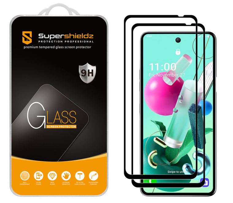 [2-Pack] Supershieldz for LG K92 5G [Full Screen Coverage] Tempered Glass Screen Protector, Anti-Scratch, Bubble Free (Black Frame)