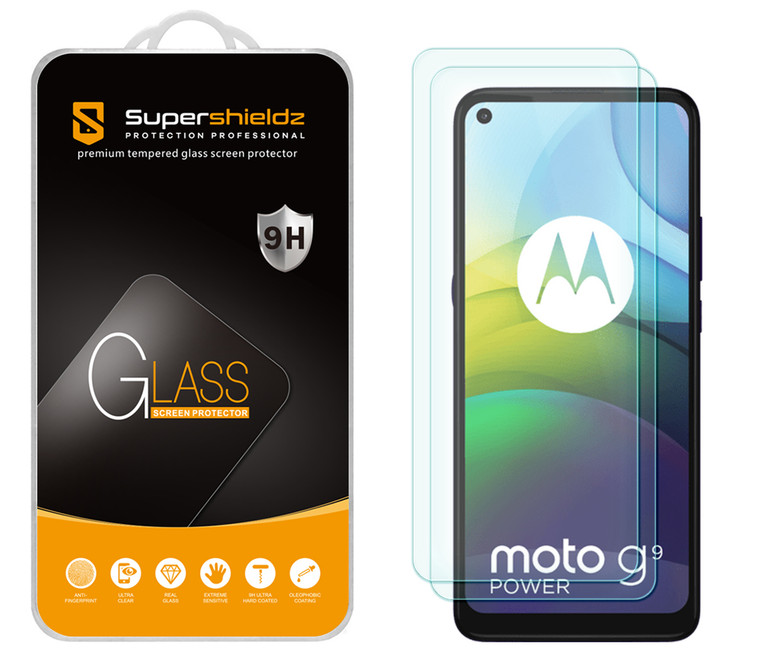 [2-Pack] Supershieldz for Motorola Moto G9 Power Tempered Glass Screen Protector, Anti-Scratch, Anti-Fingerprint, Bubble Free