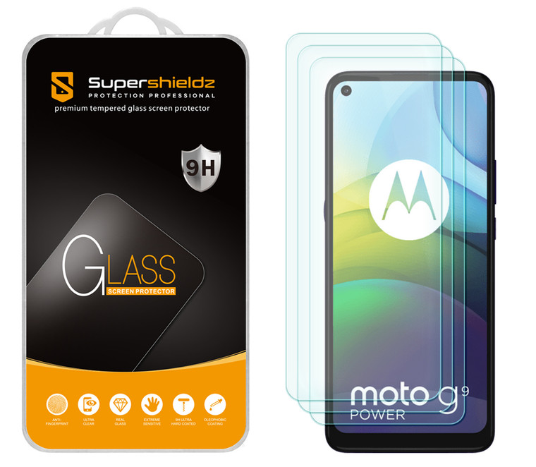 [3-Pack] Supershieldz for Motorola Moto G9 Power Tempered Glass Screen Protector, Anti-Scratch, Anti-Fingerprint, Bubble Free