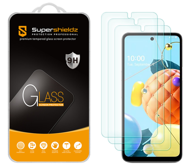 [3-Pack] Supershieldz for LG K42/ K62/ Q52 Tempered Glass Screen Protector, Anti-Scratch, Anti-Fingerprint, Bubble Free