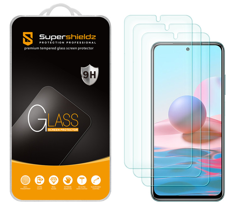 [3-Pack] Supershieldz for Xiaomi Redmi Note 10 / Redmi Note 10s Tempered Glass Screen Protector, Anti-Scratch, Anti-Fingerprint, Bubble Free