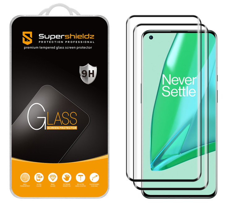 [2-Pack] Supershieldz for OnePlus 9 Pro [Full Screen Coverage] [3D Curved Glass] Tempered Glass Screen Protector, Anti-Scratch, Bubble Free (Black Frame)