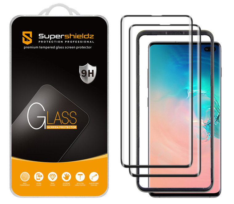 [2-Pack] Supershieldz for Samsung Galaxy S10 Plus Tempered Glass Screen Protector with (Easy Installation Tray) Anti Scratch, Bubble Free (Black)