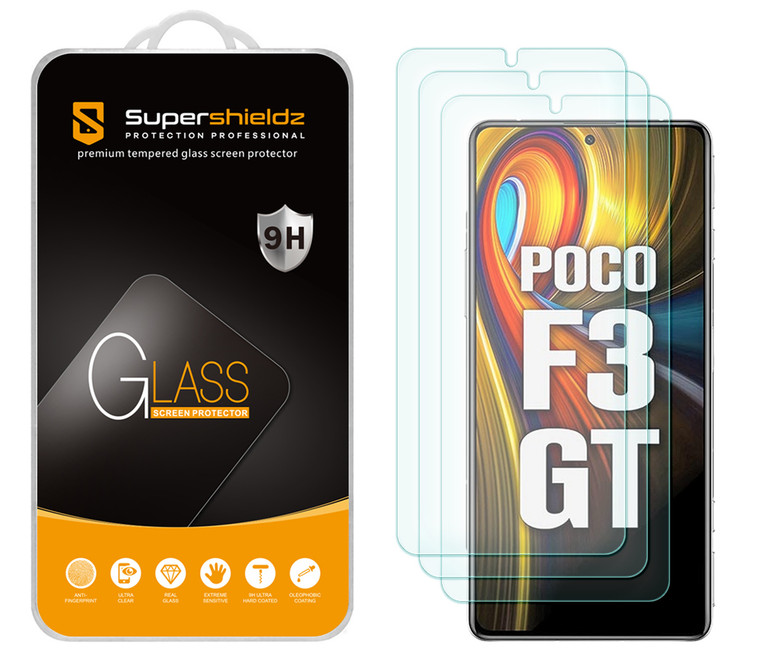 [3-Pack] Supershieldz for Xiaomi Poco F3 GT / Redmi K40 Gaming Edition Tempered Glass Screen Protector, Anti-Scratch, Anti-Fingerprint, Bubble Free