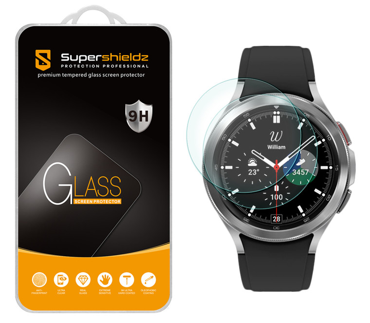 [2-Pack] Supershieldz for Samsung Galaxy Watch 4 Classic (46mm) Tempered Glass Screen Protector, Anti-Scratch, Anti-Fingerprint, Bubble Free