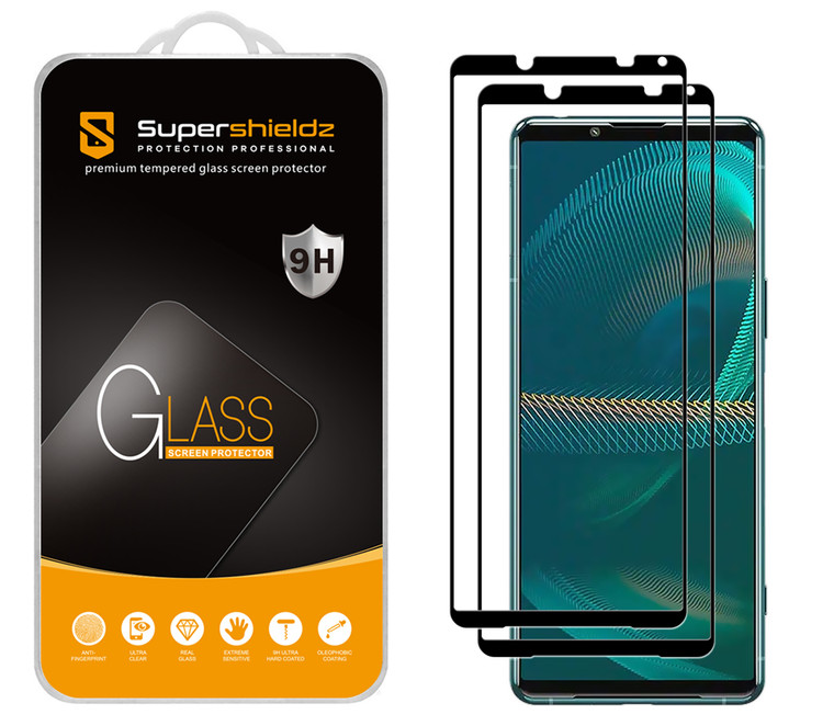 [2-Pack] Supershieldz for Sony Xperia 5 III [Full Screen Coverage] Tempered Glass Screen Protector, Anti-Scratch, Bubble Free (Black Frame)