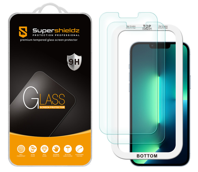 (2 Pack) Supershieldz Designed for iPhone 14 Plus / 13 Pro Max (6.7 inch) Tempered Glass Screen Protector with (Easy Installation Tray) Anti Scratch, Bubble Free