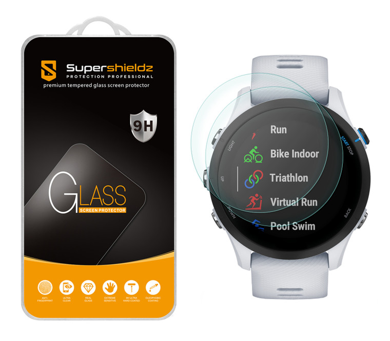 (2 Pack) Supershieldz Designed for Garmin Forerunner 255 / 255 Music (46mm)  Tempered Glass Screen Protector, Anti Scratch, Bubble Free