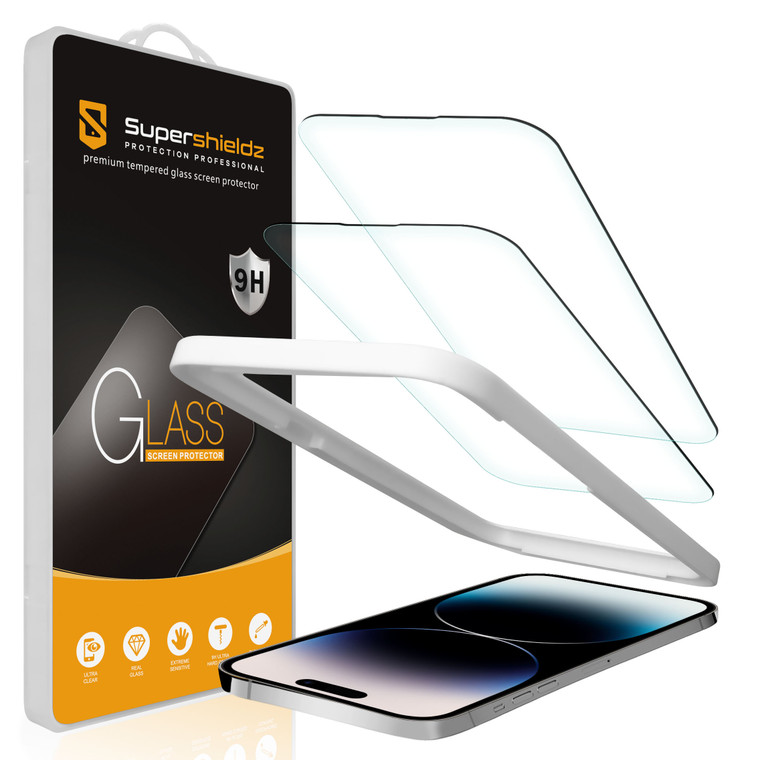 (2 Pack) Supershieldz Designed for iPhone 14 Pro (6.1 inch) Tempered Glass Screen Protector with (Easy Installation Tray) Anti Scratch, Bubble Free