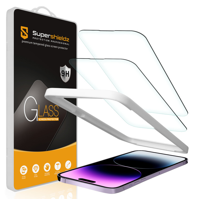 (2 Pack) Supershieldz Designed for iPhone 14 Pro Max (6.7 inch) Tempered Glass Screen Protector with (Easy Installation Tray) Anti Scratch, Bubble Free