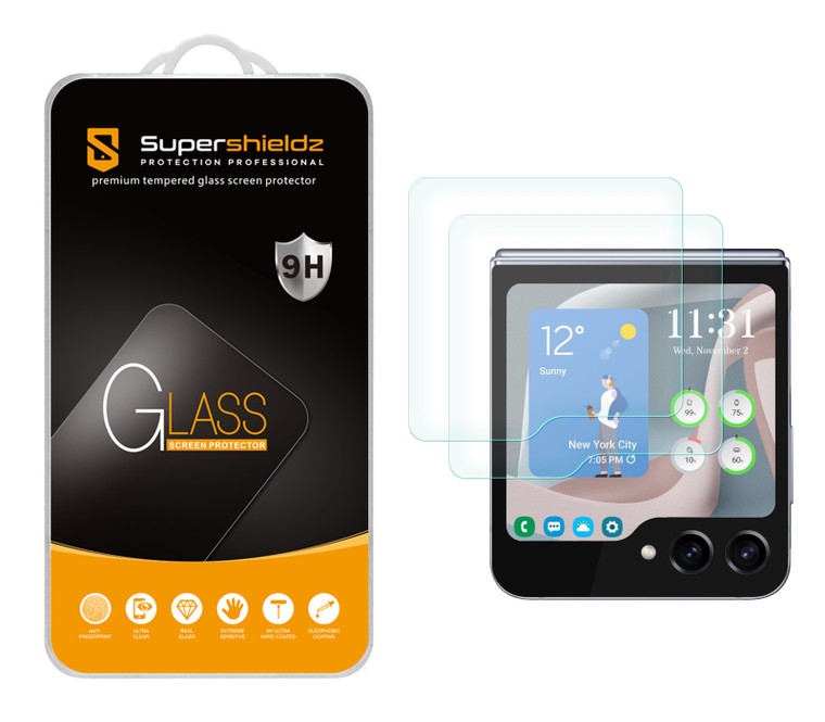 (2 Pack) Supershieldz Designed for Samsung Galaxy Z Flip 5 5G (Front Screen Only) Tempered Glass Screen Protector, Anti Scratch, Bubble Free