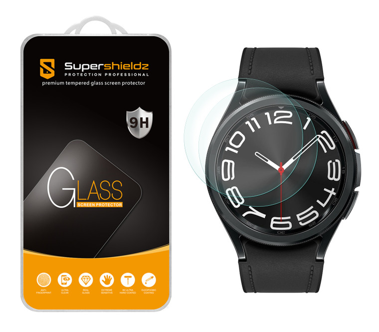 (2 Pack) Supershieldz Designed for Samsung Galaxy Watch 6 Classic (43mm) Tempered Glass Screen Protector, Anti Scratch, Bubble Free