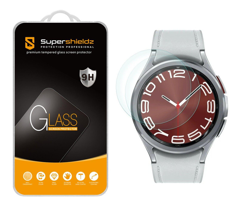 (2 Pack) Supershieldz Designed for Samsung Galaxy Watch 6 Classic (47mm) Tempered Glass Screen Protector, Anti Scratch, Bubble Free