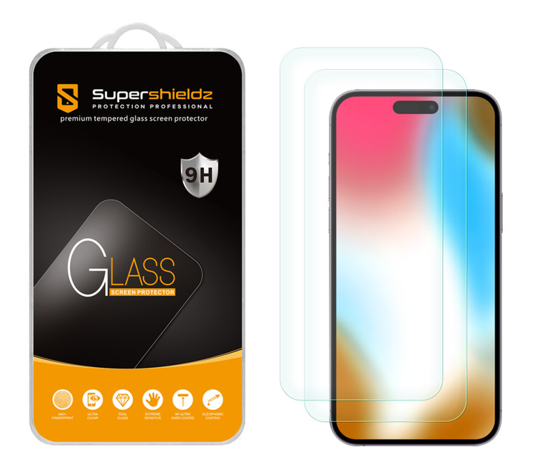 (2 Pack) Supershieldz Designed for iPhone 15 Plus (6.7 inch) Tempered Glass Screen Protector, Anti Scratch, Bubble Free