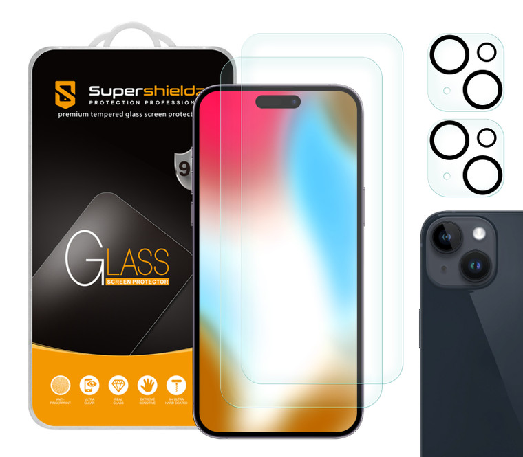 (2 Pack) Supershieldz Designed for iPhone 15 Plus (6.7 inch)+ Camera Lens Tempered Glass Screen Protector, Anti Scratch, Bubble Free