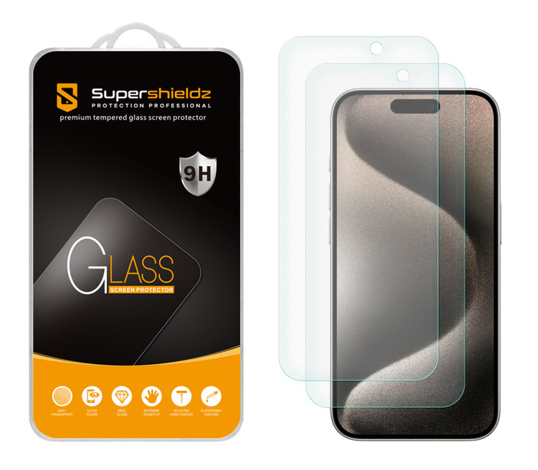 (2 Pack) Supershieldz Anti Glare (Matte) Tempered Glass Screen Protector Designed for iPhone 15 Pro (6.1 inch) Anti Fingerprint, Anti Scratch, Bubble Free