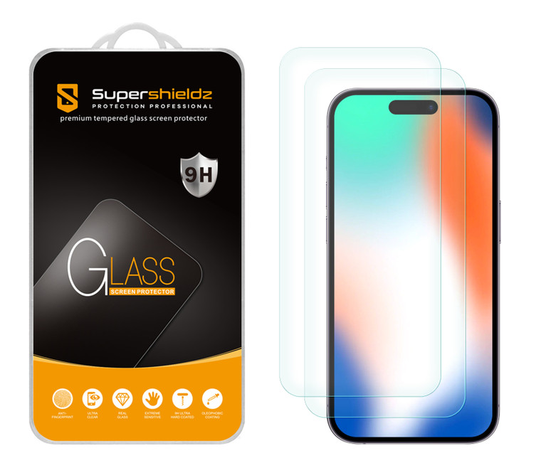 (2 Pack) Supershieldz Designed for iPhone 15 Pro (6.1 inch) Tempered Glass Screen Protector, Anti Scratch, Bubble Free