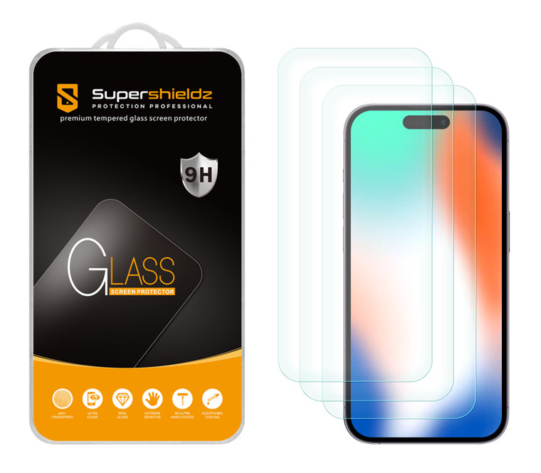 (3 Pack) Supershieldz Designed for iPhone 15 Pro (6.1 inch) Tempered Glass Screen Protector, Anti Scratch, Bubble Free