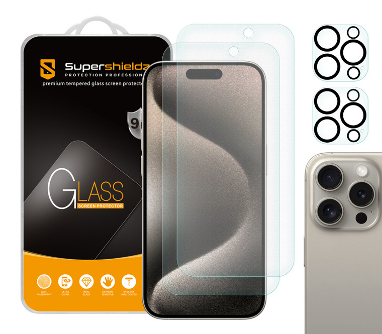 (2 Pack) Supershieldz Anti Glare (Matte) Tempered Glass Screen Protector Designed for iPhone 15 Pro (6.1 inch) + Camera Lens, Anti Fingerprint, Anti Scratch, Bubble Free