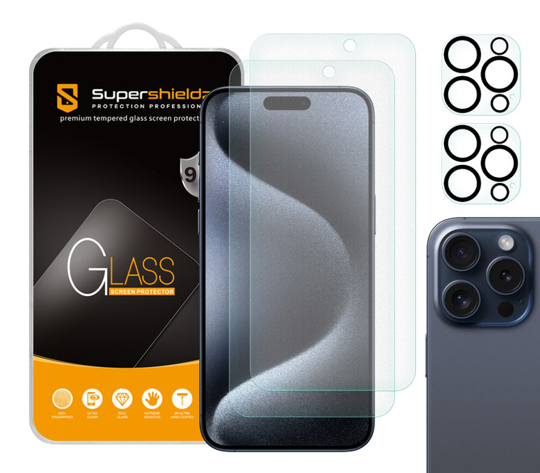 (2 Pack) Supershieldz Anti Glare (Matte) Tempered Glass Screen Protector Designed for iPhone 15 Pro Max (6.7 inch) + Camera Lens, Anti Fingerprint, Anti Scratch, Bubble Free