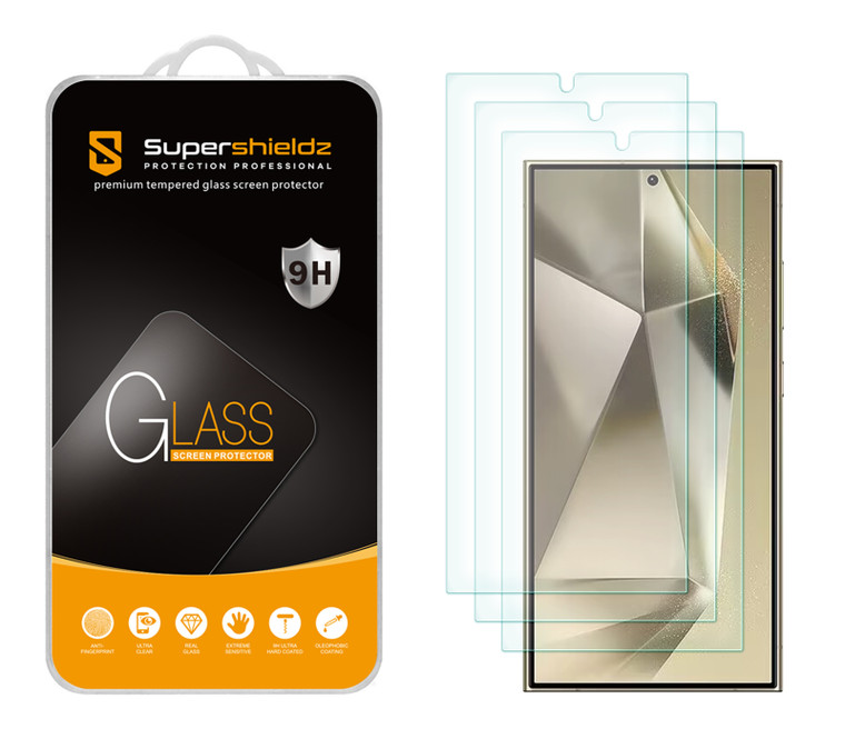 (3 Pack) Supershieldz Designed for Samsung (Galaxy S24 Ultra) Tempered Glass Screen Protector, Anti Scratch, Bubble Free