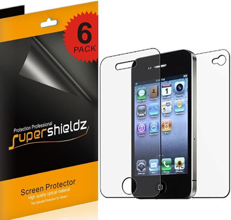 Supershieldz Designed for Apple iPhone 4 / iPhone 4S (Front and Back) Screen Protector, (3 Front and 3 Back) High Definition Clear Screen Shield (PET)