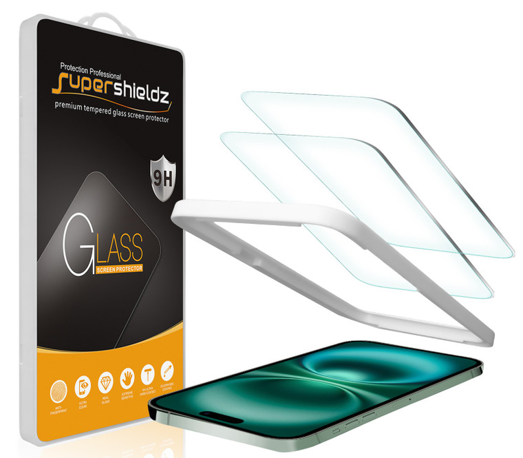 (2 Pack) Supershieldz Designed for iPhone 15/ iPhone 16 (6.1 inch) Tempered Glass Screen Protector with (Easy Installation Tray) Anti Scratch, Bubble Free
