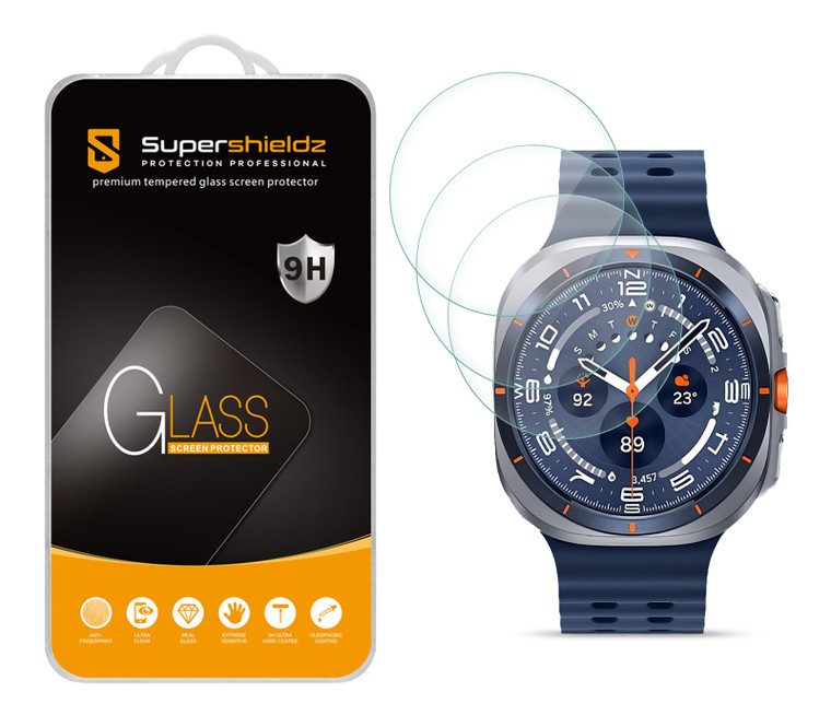 (3 Pack) Supershieldz Designed for Samsung Galaxy Watch Ultra 2024-2025 (47mm) Tempered Glass Screen Protector, Anti Scratch, Bubble Free