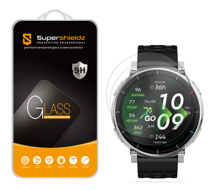 (2 Pack) Supershieldz Designed for Amazfit Active 3 Premium/ Balance 2 XT/ Balance 2 Tempered Glass Screen Protector, Anti Scratch, Bubble Free